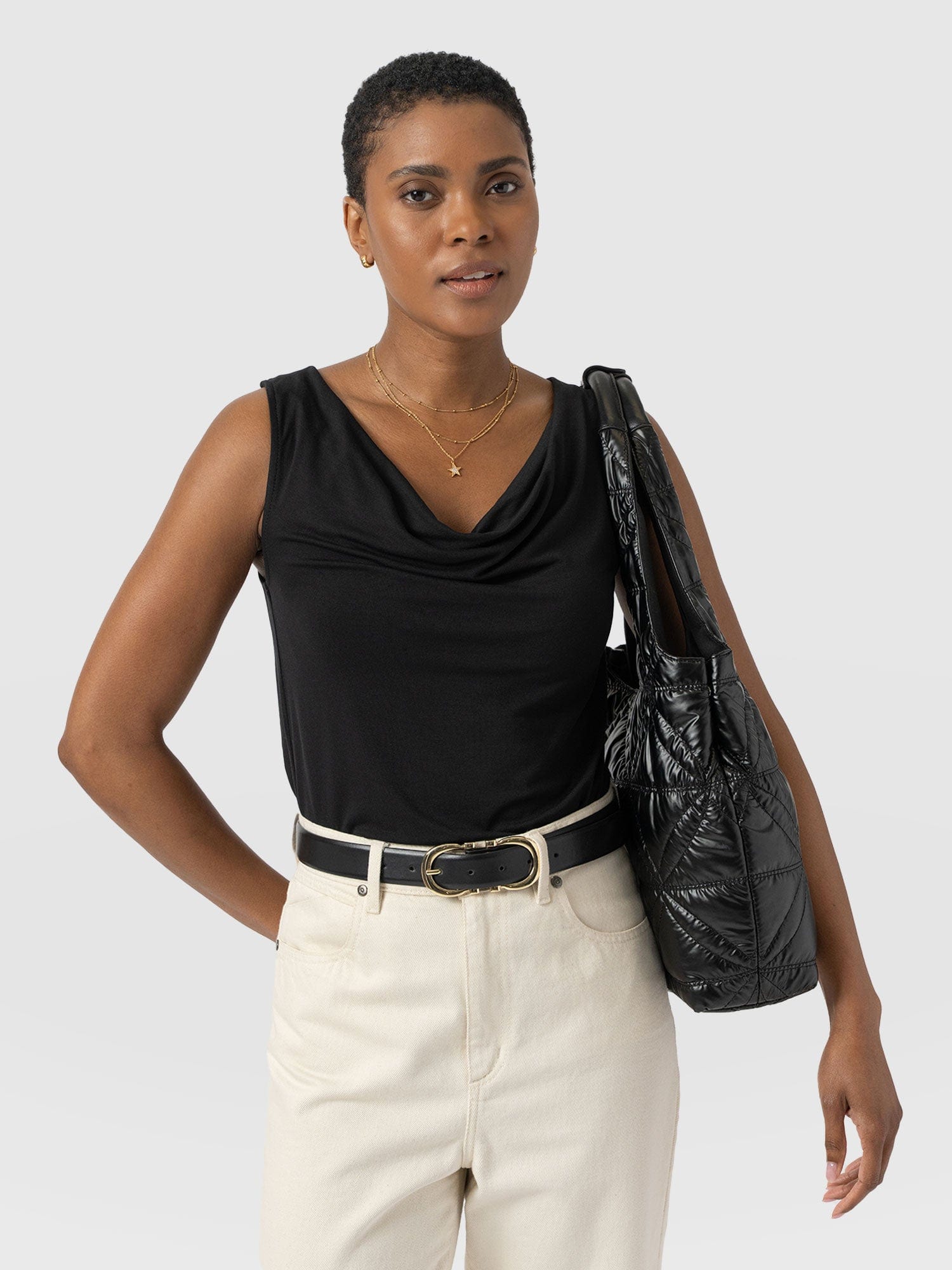 Cowl Neck Cami Black - Women's T-Shirts | Saint + Sofia® USA